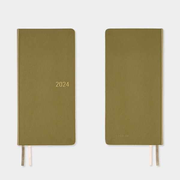 Hobonichi 2024 Kalender Weeks Leather: Olive Green (engl.)