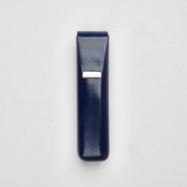 Stifteetui aus Leder mit Druckknopf blau