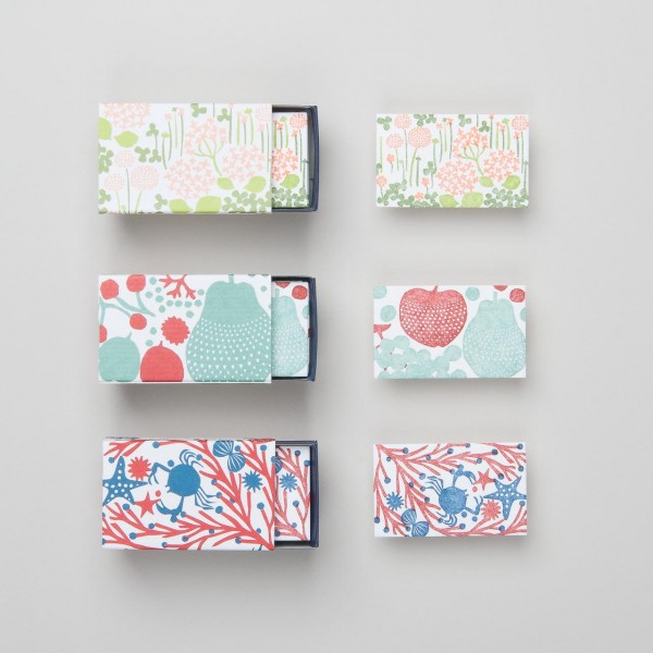Japanische mini-Notizkarten "Blumenwiese", "Apfel & Birne" und "Strand"
